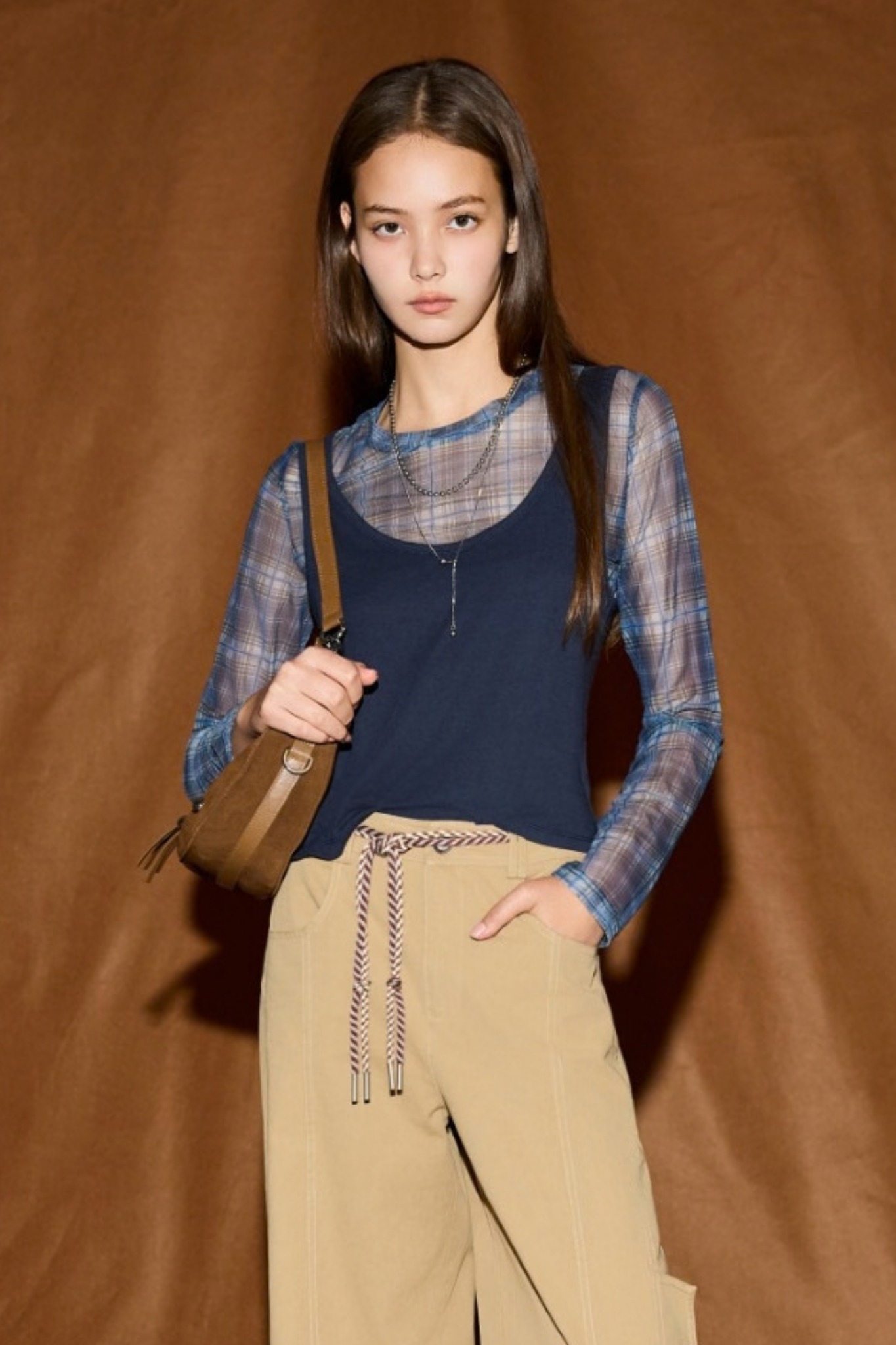 輕霧透光兩件式透膚上衣 - 深邃藏藍, 36 ❤️週週新品 | New|▶九月份◀ 26AW|0924 • In Between|上著 | Tops|五、七分袖 • 長袖上衣