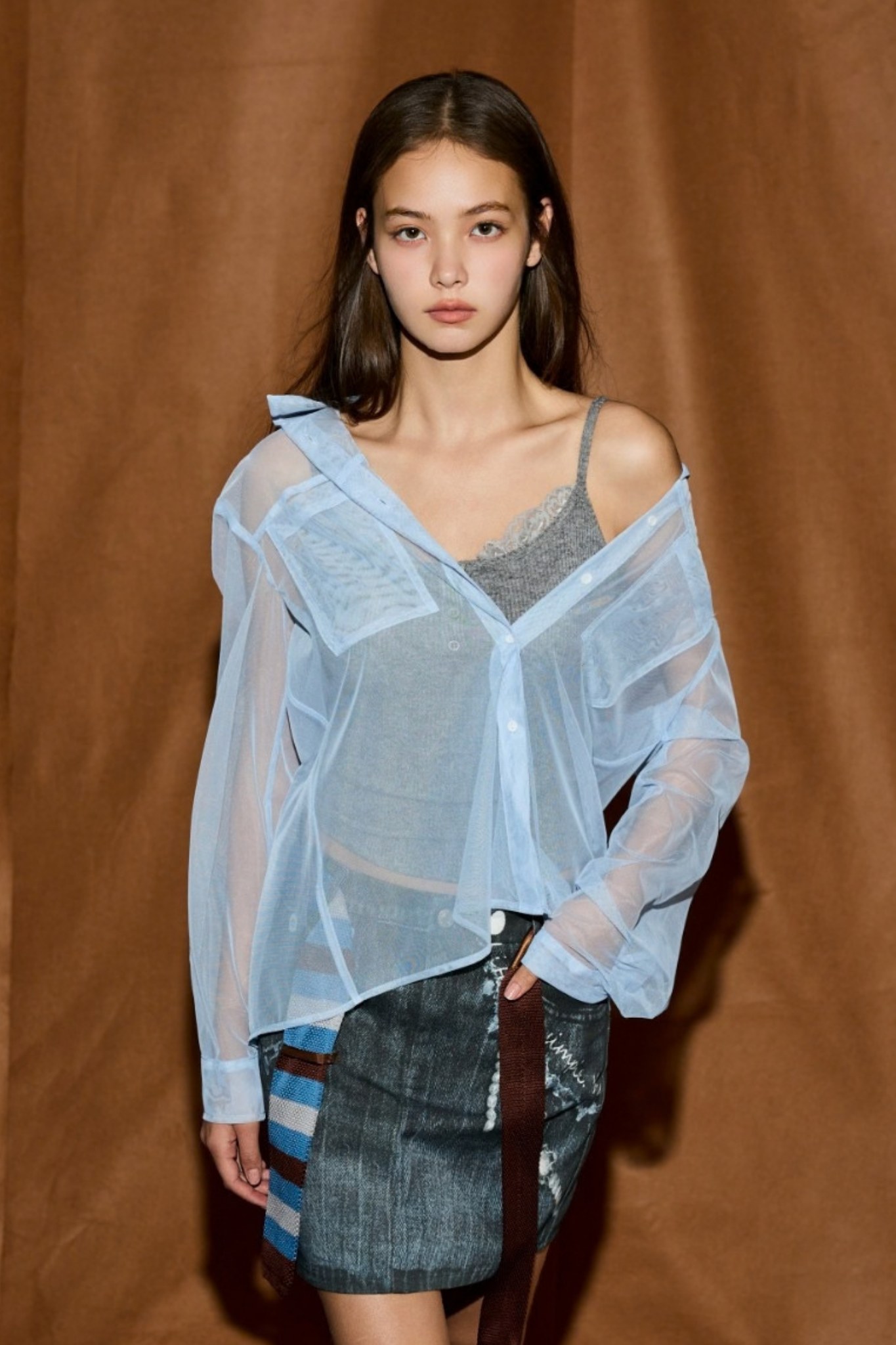 霧光輕透透膚網布長袖襯衫 ❤️週週新品 | New|▶九月份◀ 26AW|0924 • In Between|上著 | Tops|五、七分袖 • 長袖上衣|襯衫