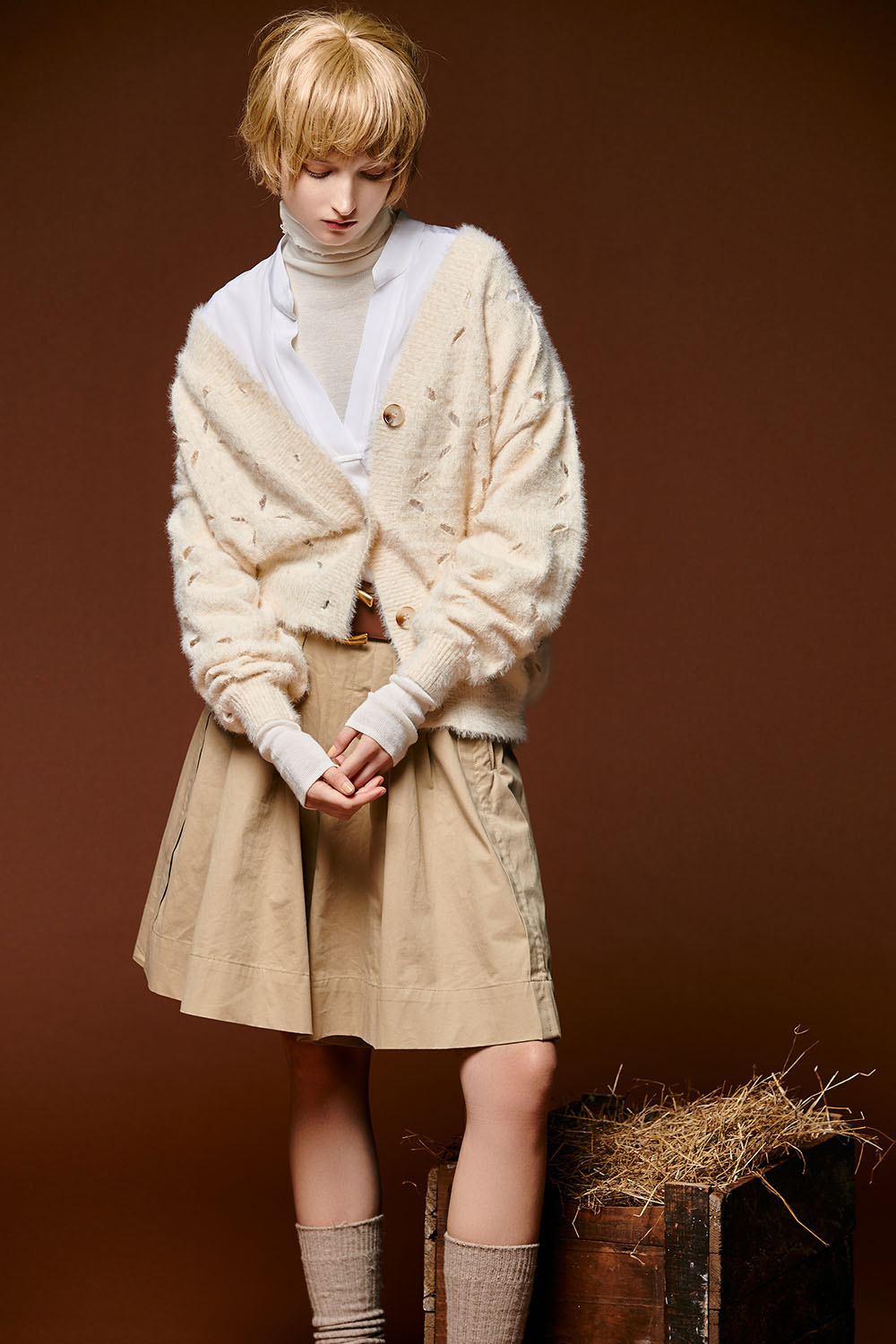 花灑飄現馬海毛排釦寬感針織外套 - 奶油杏色, F 新品 | New|外衣 | Outwears|針織外套