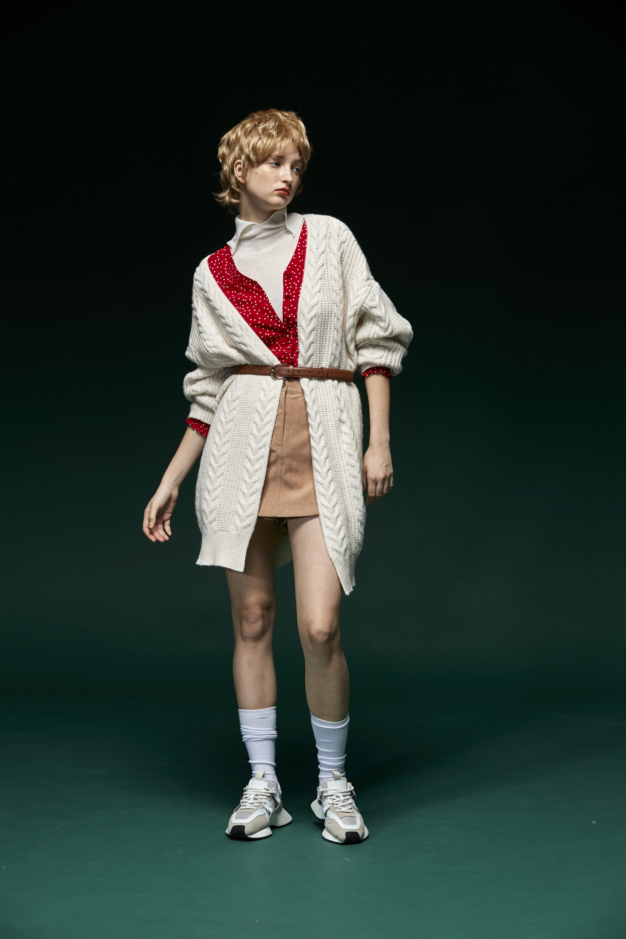 微暖日常立體壓紋粗針織長罩衫 - 奶油杏色, F 新品 | New|外衣 | Outwears|針織外套|罩衫