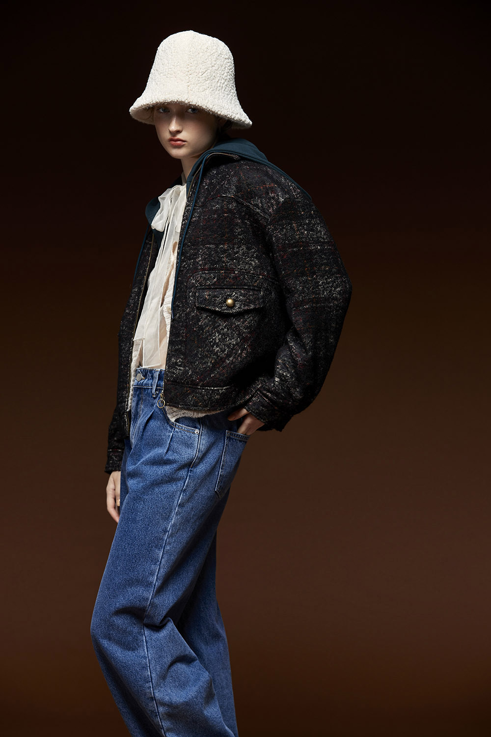 靜謐時刻毛呢短版拼接連帽外套(附可拆式帽子) 新品 | New|外衣 | Outwears|夾克 • 短外套
