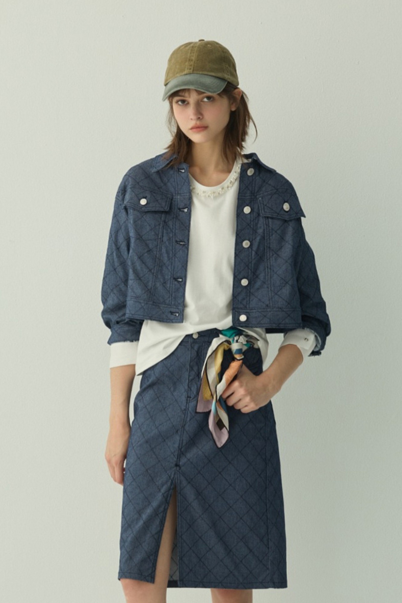 靜海微瀾菱格紋牛仔外套 - 深邃藏藍, 36 ❤️週週新品 | New|外衣 | Outwears|夾克 • 短外套