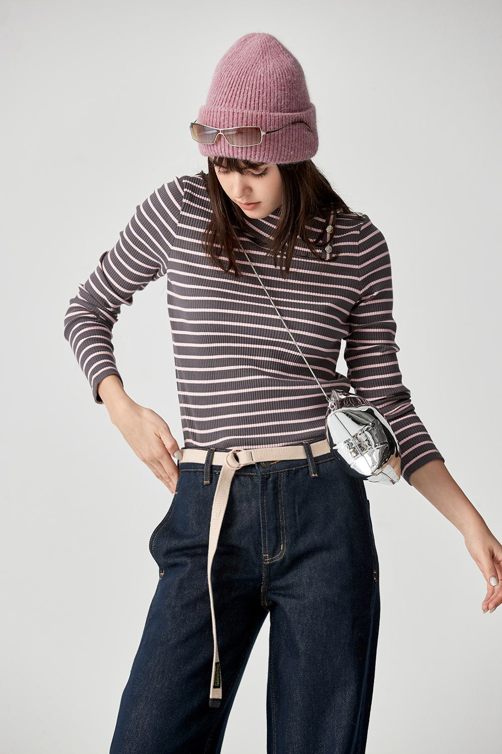 風華絕代斜翻領條紋上衣 全館商品|❤️週週新品 | New|上著 | Tops|五、七分袖 • 長袖上衣|針織 • 毛衣