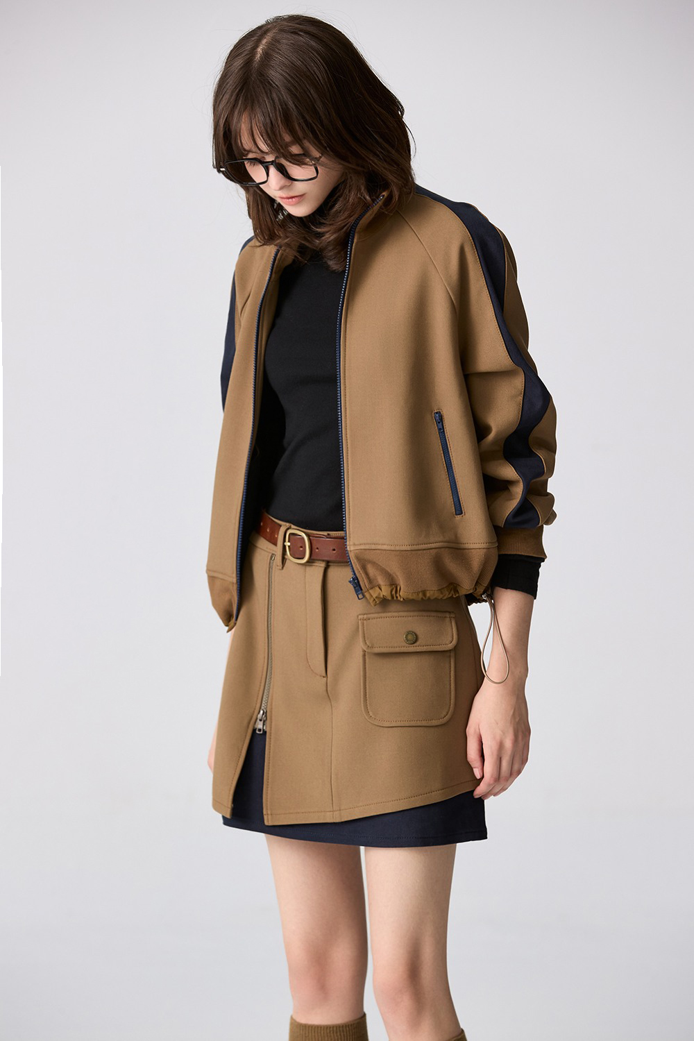 焦棕靜謐拼接帥氣休閒外套 ❤️週週新品 | New|▶十二月份◀ 24AW|1219 • 觸動內心|外衣 | Outwears|夾克 • 短外套