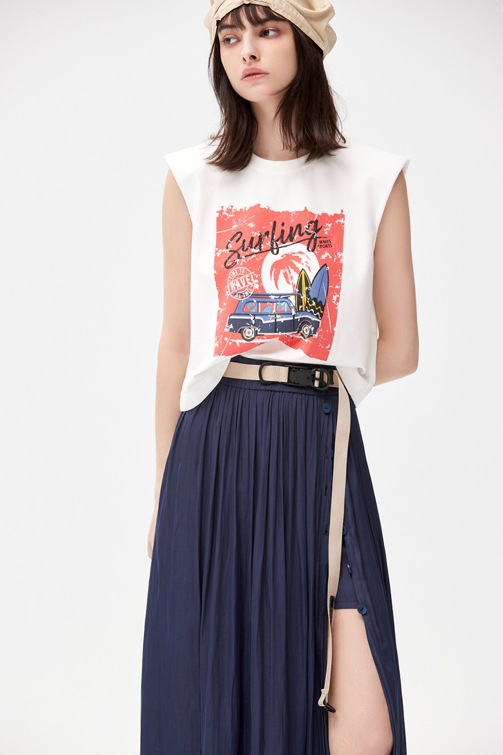 復古塗鴉印花墊肩上衣 ❤️週週新品 | New|上著 | Tops|無袖 • 短袖上衣|T-shirt