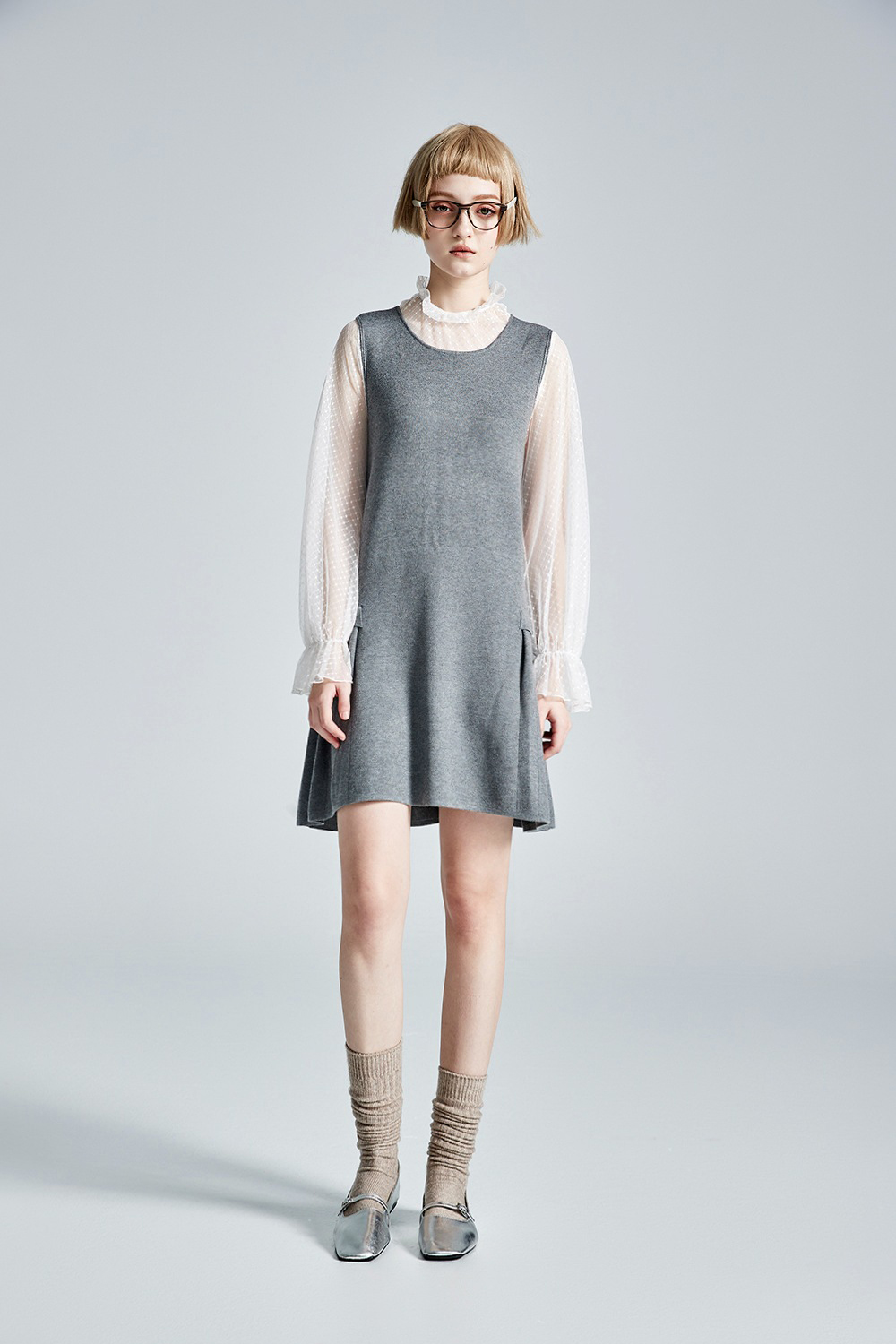 冬日秘境抓褶針織洋裝 - 沉穩霧灰, 36 ➤洋裝|雙11最殺 最低3折起|全館商品|❤️週週新品 | New|洋裝 | Dresses|長洋裝|短洋裝