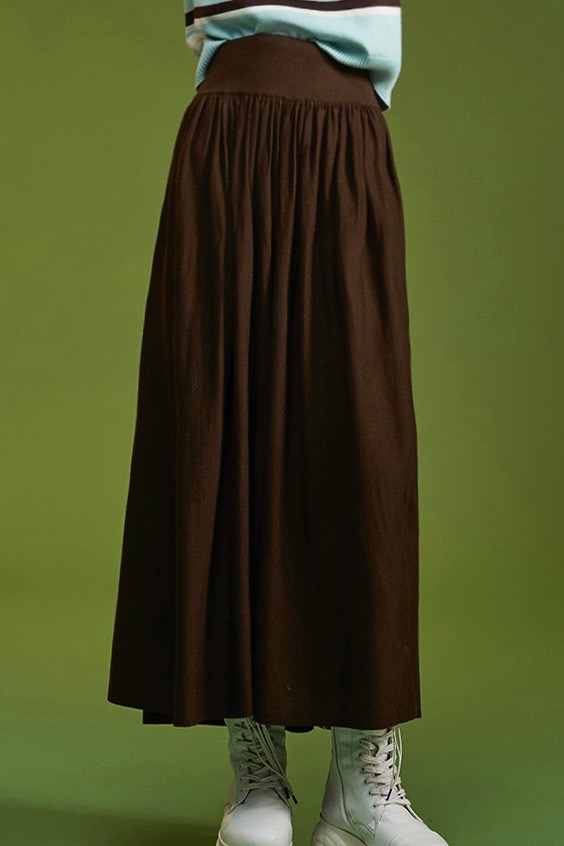 搖曳瞬間高腰抓褶針織裙 - 古樸咖啡, 36 ➤裙裝|雙11最殺 最低3折起|全館商品|❤️週週新品 | New|下著 | Bottoms|長裙 • 短裙