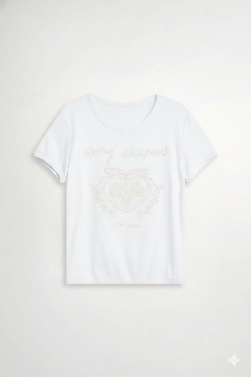 典雅繡紋胸前繡花短袖上衣 - 無瑕純白, 36 ❤️週週新品 | New|▶二月份◀ 26SS|0226 • City Lights|上著 | Tops|無袖 • 短袖上衣|T-shirt