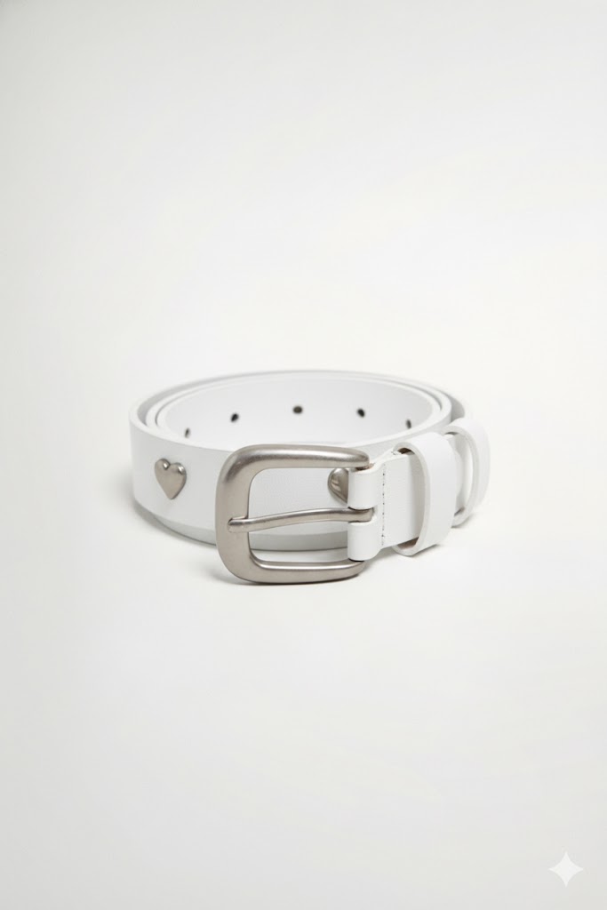 甜酷愛心鉚釘皮帶 - 無瑕純白, F 🔥月排行榜 | Hot Item|精品 | Accessories|皮帶